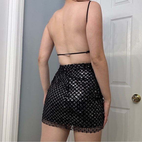 Lucy in the Sky Dress Mini Fitted Bodycon Metallic Floral Going Out Size Medium - Picture 2 of 7